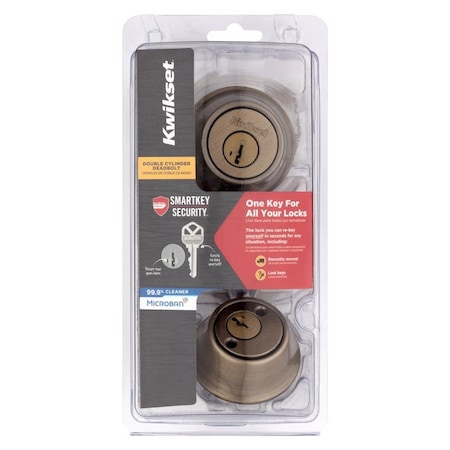 Kwikset Kwikset SmartKey Security Antique Brass Metal Double Cylinder Deadbolt 96650-510
